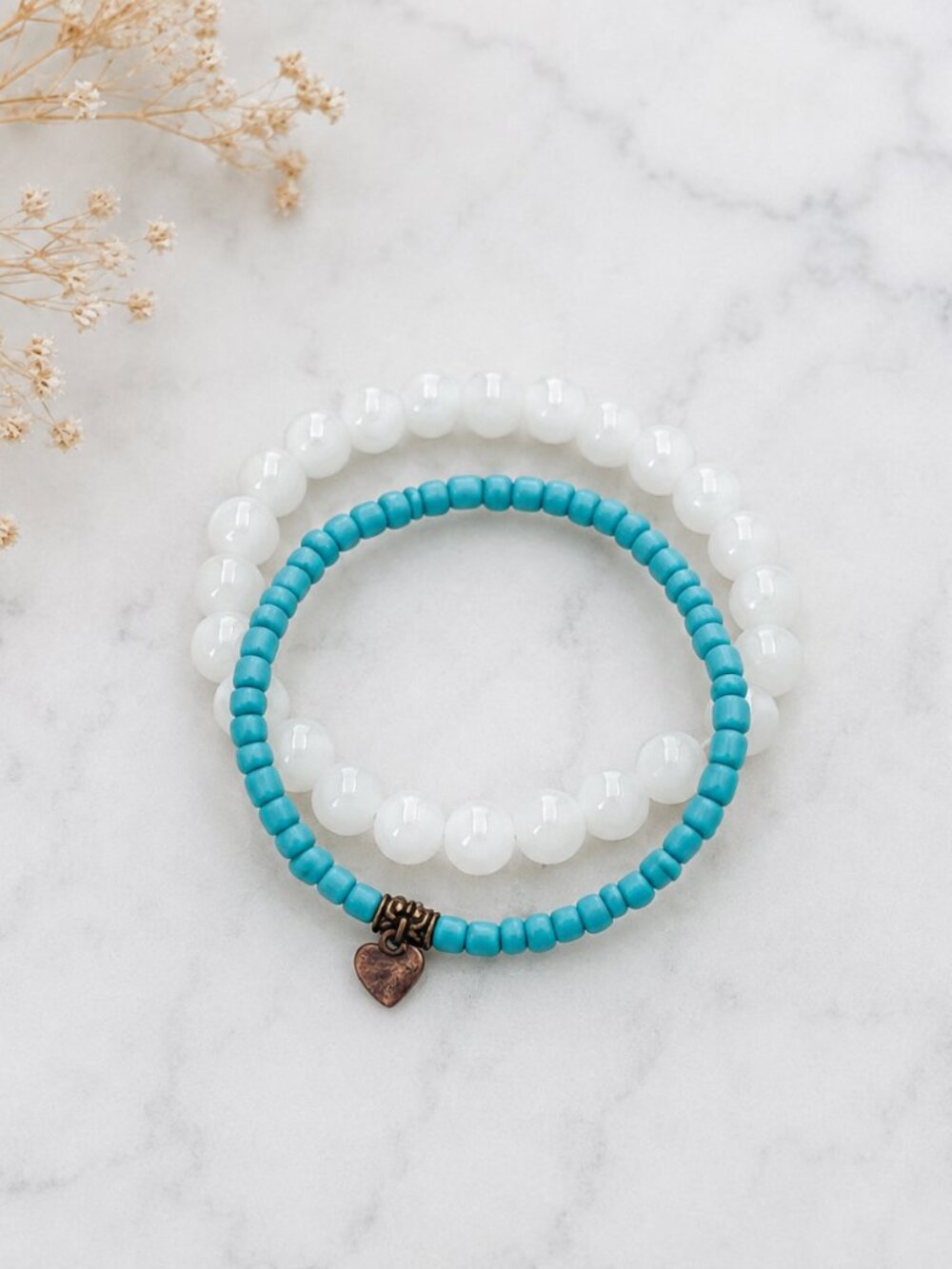 Beaded Bracelet Set with Copper Heart Charm | Here & Now | Mindfulness